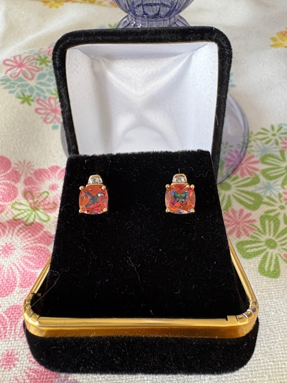 10kt YG Pink/Orange 2.40 CTW Mystic Topaz Stud Earrings